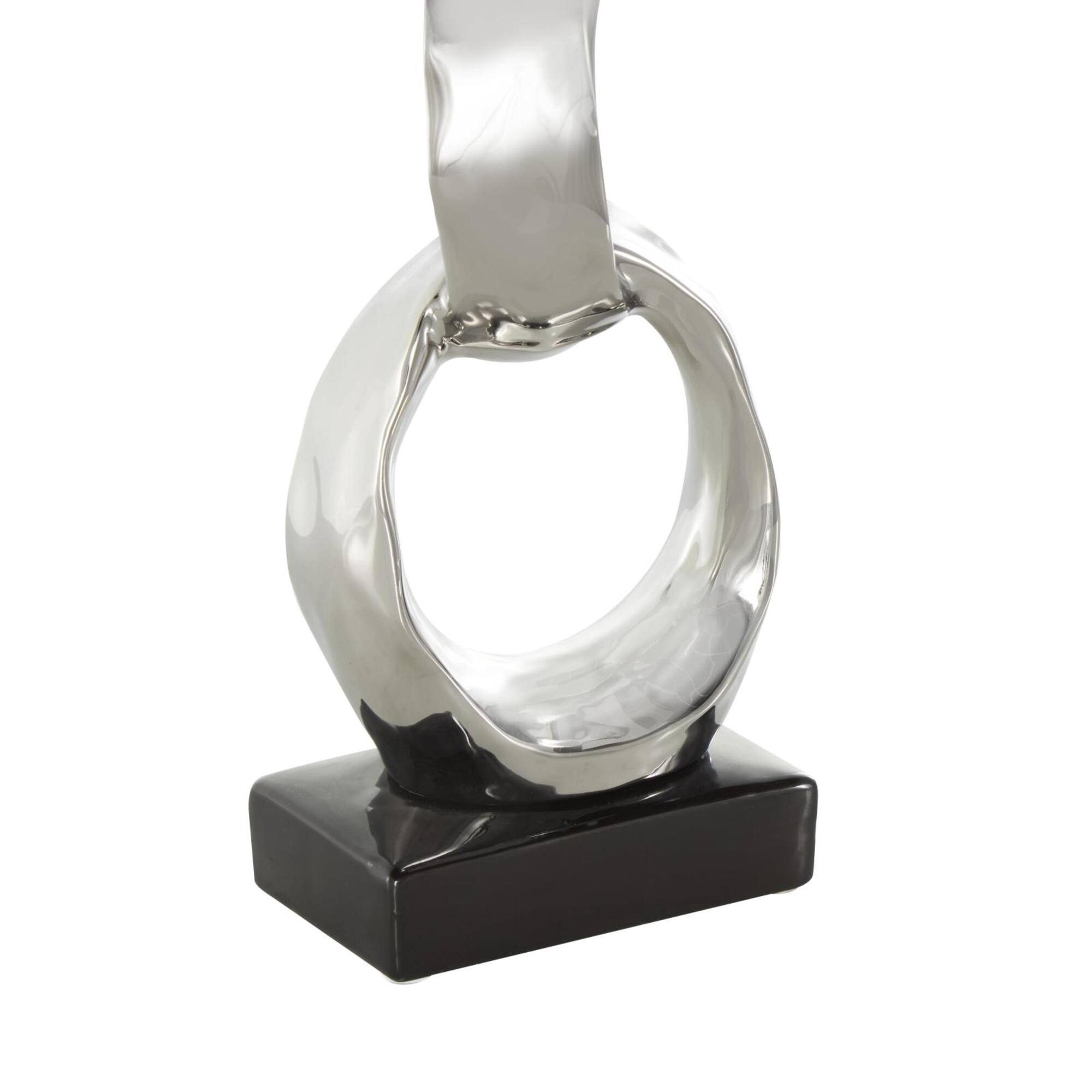 15" Silver Abstract Interlocked Rings Ceramic Sculpture with Black Base
